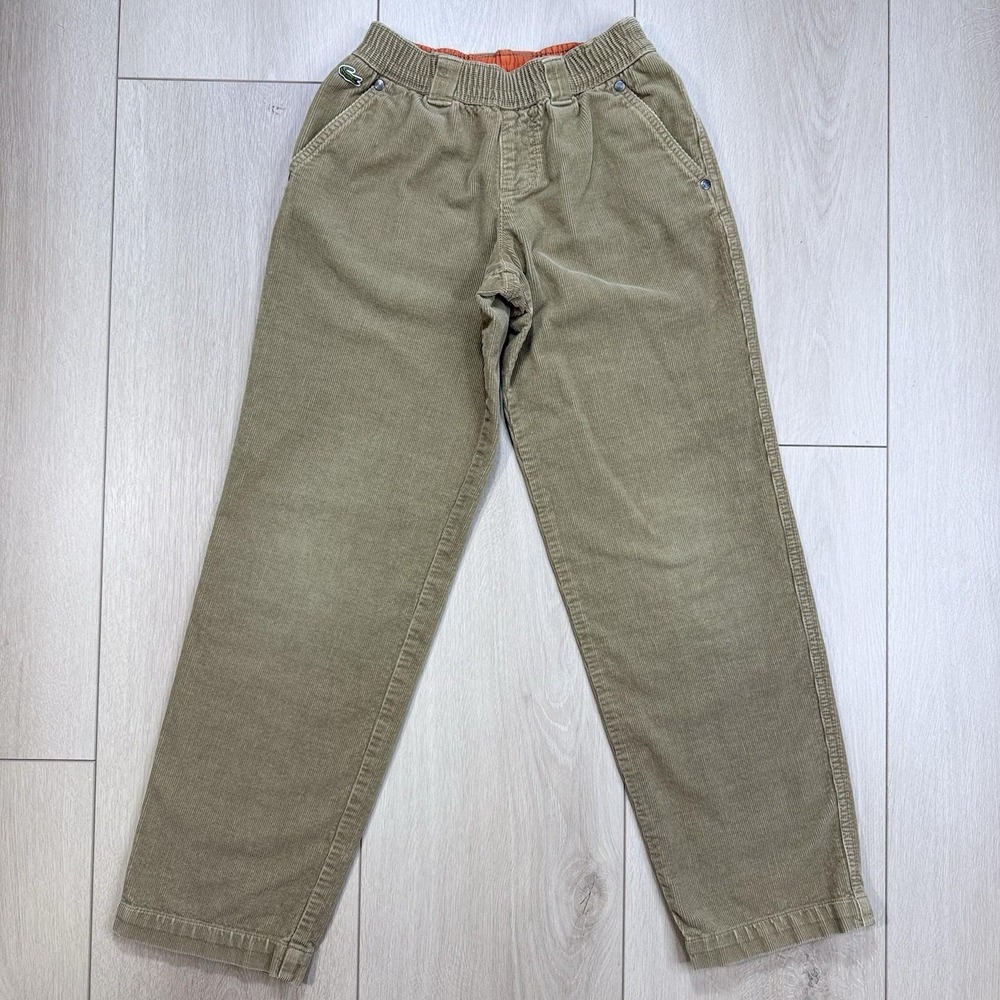 VTG‎ Lacoste Kids Corduroy Pants Tan Size 10 Elastic Waist Croc Logo 100% Cotton